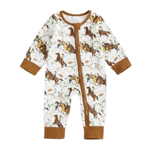 Mieeyali Western Baby Boy Clothes Infant Mallard Duck Cowboy Romper Rodeo Country Hunting Zipper Jumpsuit Fall Outfit