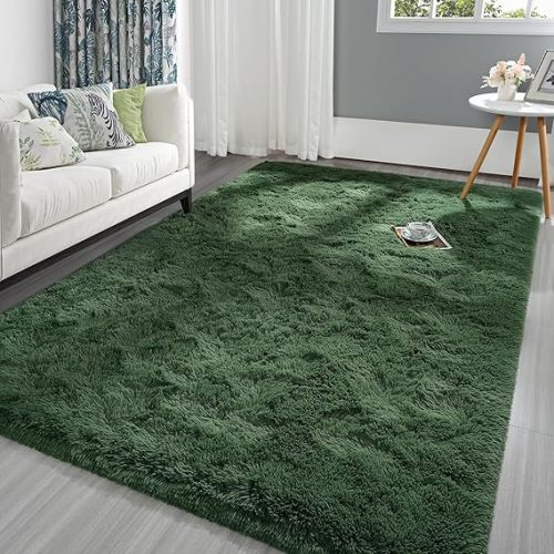 Pettop Fluffy Deep Green Area Rug for Bedroom Living Room, 5x8 Feet Soft Plush Fuzzy Rugs for Girls Kids Boys, Non-Slip and Washable Rug for Nursery Classroom, Carpet for Rooms Decor