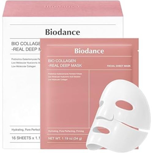BIODANCE Bio-Collagen Real Deep Mask, Hydrating Overnight Hydrogel Mask, Pore Minimizing, Plumping, Elasticity Improvement, Korean Skin Care, Valentines Day Gifts for Her | 1.19oz(34g) x 16ea
