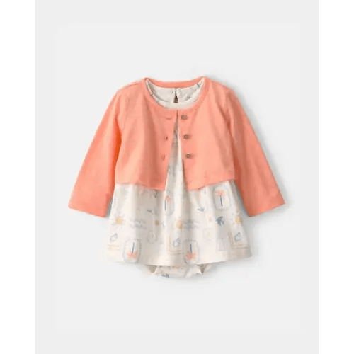 Baby Girl 2-Piece Beach Cardigan & Bodysuit Dress Set - Orange/Ivory | Carter's