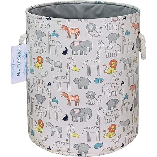 Laundry Basket Canvas Collapsible Organizer Storage Basket for Boys Girls Laundry Hamper Toy Bins Gift Baskets Bedroom Clothes Children Nursery (Animal)