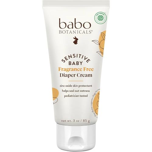 Babo Botanicals Sensitive Baby Fragrance-Free Diaper Cream - 25% Natural Zinc Oxide - Calendula, Shea & Cocoa Butter - EWG Verified - Vegan- From birth on