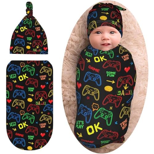 Amazon.com: Game Controller Gifts Swaddle Blanket for Boys with Beanie Set, Soft Gaming Newborn Receiving Blanket Shower Infant : Baby