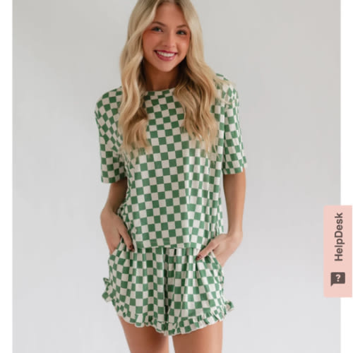 Women’s Ruffle Short Set in Green Checkered