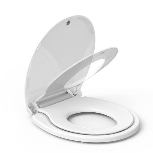 Built-in Potty Training Toilet Seat, Slow Close & Never Loosen, Round White 17 in, Fits Adult & Child, Easy Install