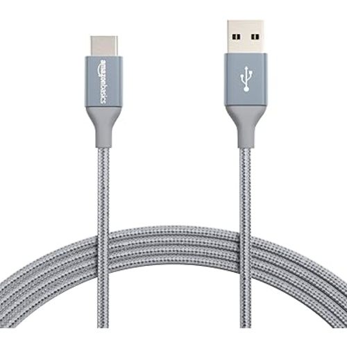 Amazon Basics USB-C to USB-A 2.0 Fast Charger Cable, Nylon Braided Cord, 480Mbps Speed, USB-IF Certified, for Apple iPhone 16/15, iPad, Samsung Galaxy, Tablets, Laptops, 10 foot, Dark Grey