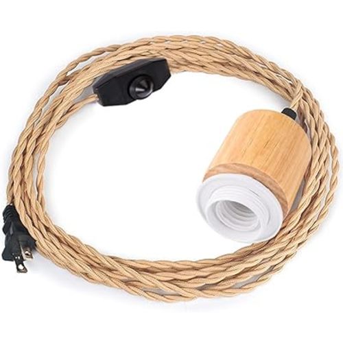 Arturesthome Pendant Light Cord - Hanging Light Kit with Dimmable Switch Vintage Lamp Cord with Twisted Nylon Lights Socket E26 E27 for Farmhouse Lamp Cable DIY (32.8FT, Cylinder Shape)