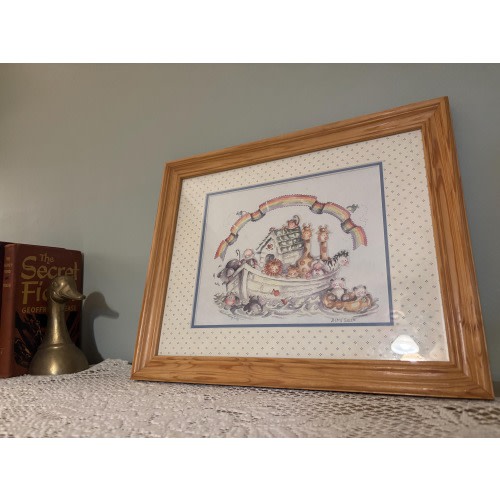 Vintage 1990 Noah’s Ark Nursery Art | Soft Pastel Cottagecore Animal Print | Framed Wall Decor Sunday School/ Cottagecore/ nursery decor