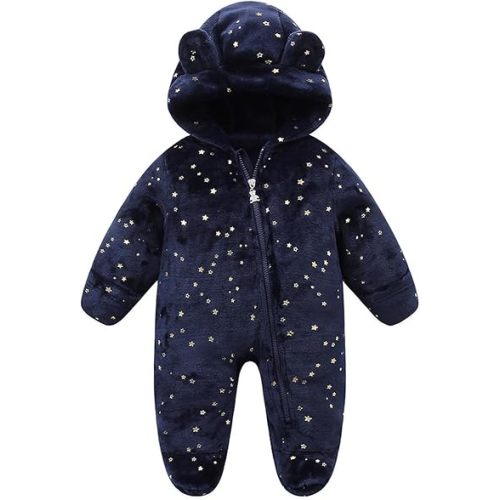 Baby Fleece Jumpsuit for 3-6 Months Infant Bear Snowsuit Newborn Romper Warm Coat