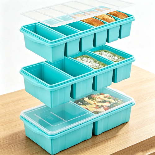 Silicone Freezer Tray With Lid 3 Pack, Soup Freezer Container Molds Set Makes 2-Cup & 1-Cup 1/2-cup Portions Cubes Perfect for preparing meals in different Portion Sizes Oven & Dishwasher-Safe