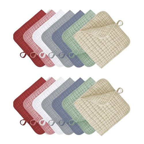 14Pack Muslin Baby Burp Cloths 100% Cotton 20"X10" Soft Absorbent Quick Drying Newborn Drool Baby Face Washcloths