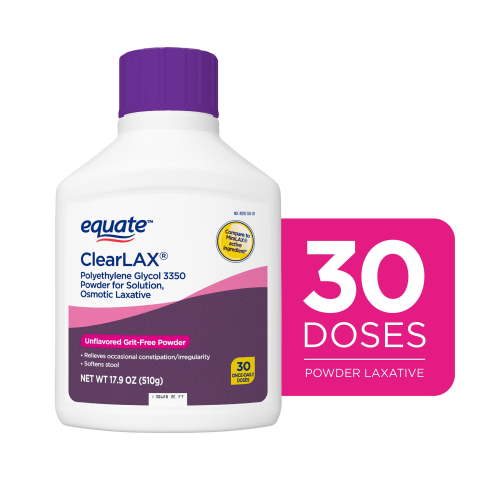 Equate ClearLAX Polyethylene Glycol 3350 Powder for Solution, Unflavored, 30 Doses, Compare to MiraLAX Active Ingredient HSA/FSA Eligible