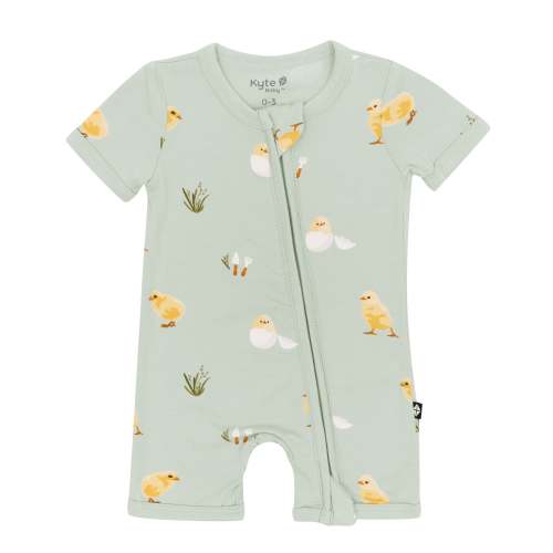 Zippered Shortall Romper in Aloe Chick