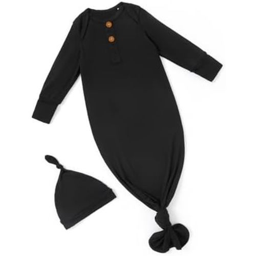 PATPAT Baby Sleeper Gown with Bamboo Viscose for Newborn Girls Boys, Knotted Nightgown with Mittens for Infant Home Coming