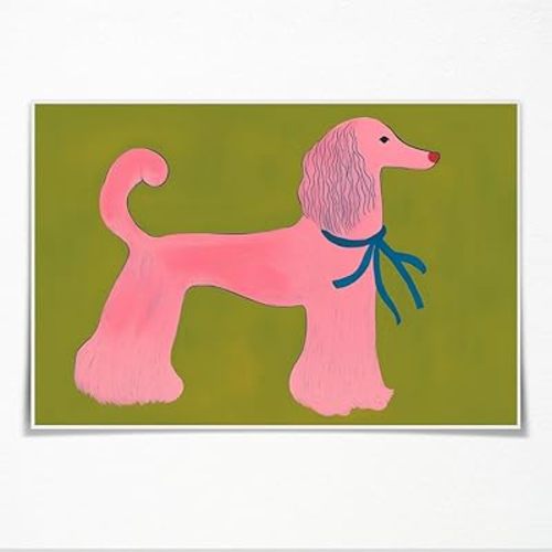 Pink Poodle Canvas Wall Art Prints Funny Bold Colorful Puppy Picture Funky Playful Animal Posters Minimalist Eclectic Pet Aesthetic for Bedroom Kids Room Dorm Wall Decor 24x16inch Unframed