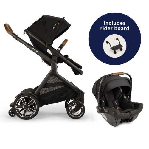 Nuna DEMI Next Stroller with Rider Board + PIPA urbn Baseless Infant Car Seat Travel System - Caviar