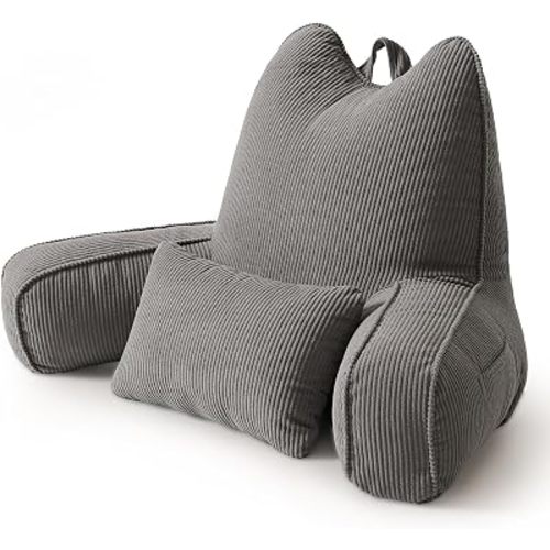 Almohada de lectura de pana con brazos de diseño patentado, almohada ergonómica para descansar en la cama con almohada lumbar extra para sentarse en la cama o sofá, soporte superior de la