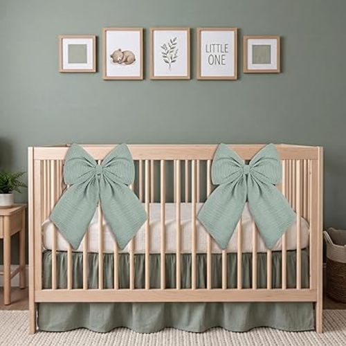 Riceshoot 2 Pcs Large Crib Bows 11 x 16 inch Coquette Bow Decorations for Nursery Crib Canopy Bed Large Bow Room Nursery Decor Infant Bassinet Bedroom Decor for Gender Reveal Gifts (Sage Green)