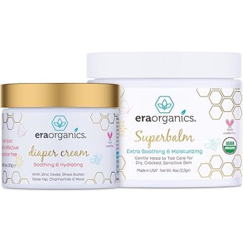 Era Organics Baby Healing Ointment & Diaper Cream – Organic Baby Balm for Eczema, Cradle Cap & Sensitive Skin + Zinc Oxide Diaper Rash Cream – Moisturizing Relief for Dry, Irritated Skin (4 oz + 2 oz)