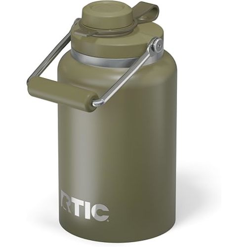 RTIC Half Gallon Outback Jug, Stainless Steel, Ceramic Lined Insulated Water Bottle with Lid and Handle, BPA-Free, Double Wall Vacuum Insulation, Olive