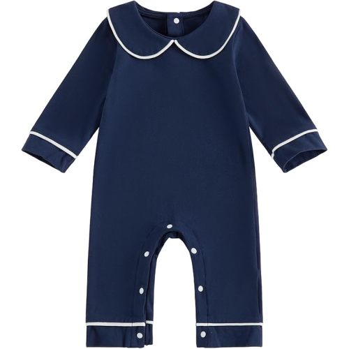 Newborn Baby Girl Boy Clothes Peter Pan Collar Romper Long Sleeve Cotton Neutral Jumpsuit Infant Fall Winter Outfits