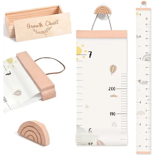 let's make Growth Chart for Wall 7 Ft Height Chart with Keepsake Box & Hook Waterproof Canvas Measure Wall Ruler Removable Neutral Nursery Wall Decor for Baby Kids Toddlers