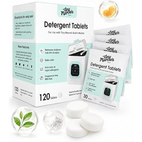 120PCS Bottle Washer Tablets Compatible with Baby Brezza, Momcozy ,Grownsy & All Brands, Detergent Tablets for Bottle Washers, Detergent Cleaning Tablets for Baby Bottles, Deep Cleans Milk Residue