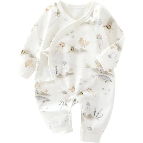 (0-3m) Baby Girl Boy Romper Side Snap Kimono Japanese Cotton Newborn Outfit Newborn-6M