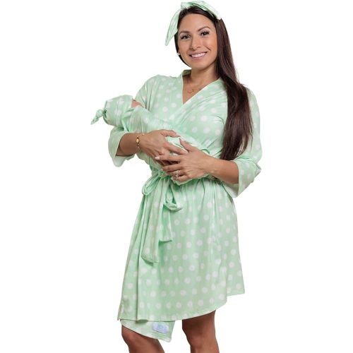 MOMMY O CLOCK Maternity Robe and Baby Swaddle Blanket, Milk Silk Matching Delivery Robe and Swaddling Wrap for Mom and Baby