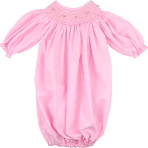 Pink Smocked Rosette Baby Gown