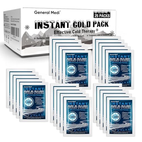 General Medi Instant Ice Cold Pack (4”x 5.5”) – 25 Packs Disposable Cold Therapy Ice Packs for Pain Relief, Swelling, Inflammation, Sprains, Toothache – for Athletes & Outdoor Activities
