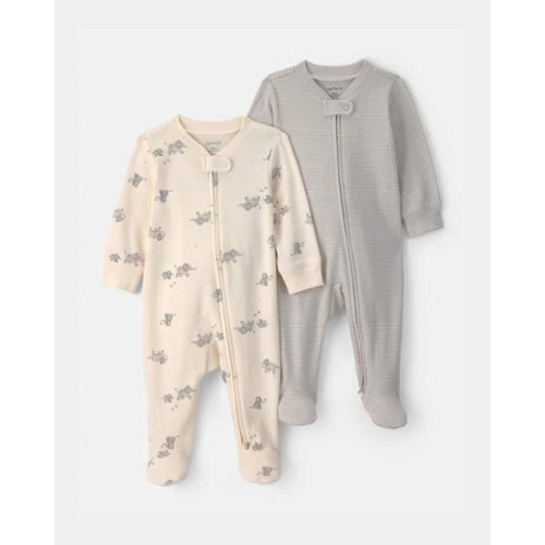 Elephant Striped 2-Way Zip Sleep & Play Pajamas, 2-Pack