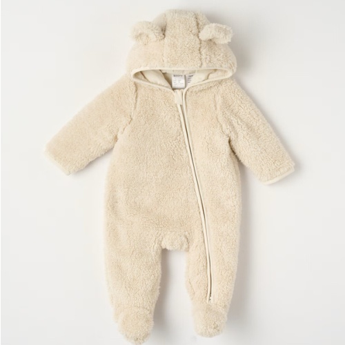 Teeny Weeny Sleep Bear Sherpa Pram Suit, Chalk - Bodysuits, Overalls & Rompers