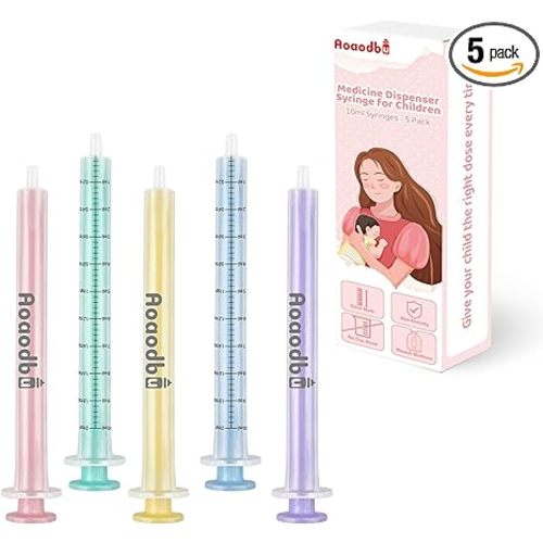 Baby Medicine Dispenser Syringe For Children,Oral Syringes, Liquid Plastic Syringe Without Needle,Leak proof Dosing Tools,5 Uniquely Colour Syringes - 5 Pack