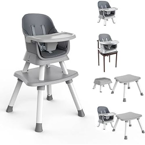 7 in 1 High Chair, Convertible High Chairs for Babies and Toddlers, Infant Dining Booster Seat, Table and Seat Set, Removable Tray, Gray