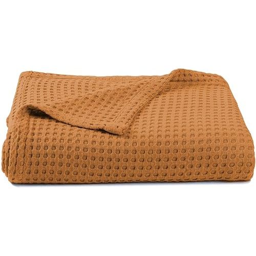 36” X 40” Inches Cooling Baby Waffle Weave Blanket, Ultra-Soft Lightweight Receiving Blanket for Newborn, Breathable Comfortable Baby Swaddle Blanket for Boys and Girls(Golden Amber)