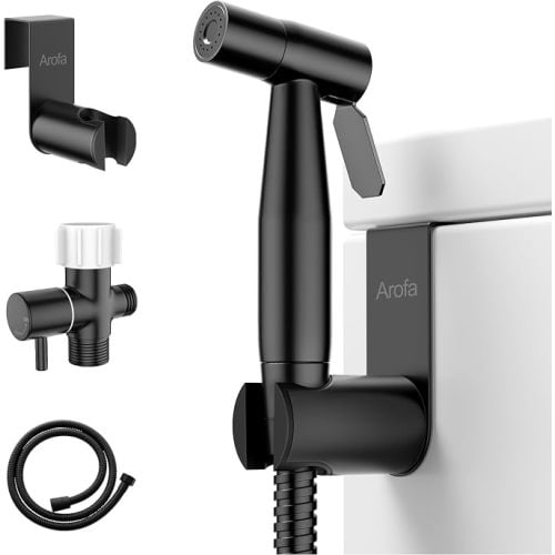 Arofa Handheld Bidet Sprayer, Bidet Attachment for Toilet, Matte Black | Adjustabel Water Pressure, Leak-Free Hose, Fits Two-Piece Toilets, Feminine/Baby/Pet Wash, Cloth Diaper Rinse, Easy Install
