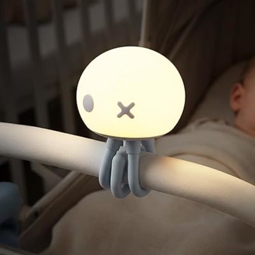 Jellyfish Rechargeable Night Light for Kids Baby Nursery | Special Funny Gifts Room Decor, Cute Lamp with Soft Silicone Touch Control for Bed Frame & Breastfeeding, Blue