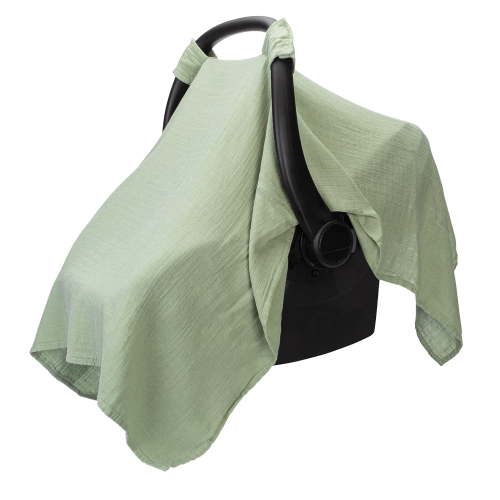 Comfy Cubs Baby Car Seat Cover - Soft,Breathable Bamboo Rayon and Muslin Cotton Blend - Lightweight Canopy for Sun,Bug,and Comfort Protection - Large Size Infant Seat Cover in Sage Design