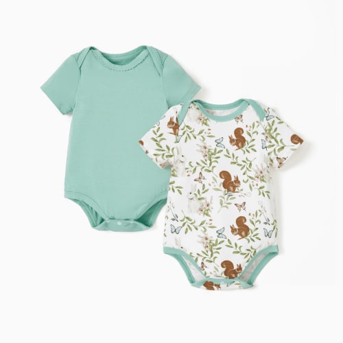 PatPat Newborn Baby Clothes Baby Girl Bodysuits Romper with Bamboo Viscose Short Sleeve Boys and Girls Newborn Infant Unisex Clothes 2Pack