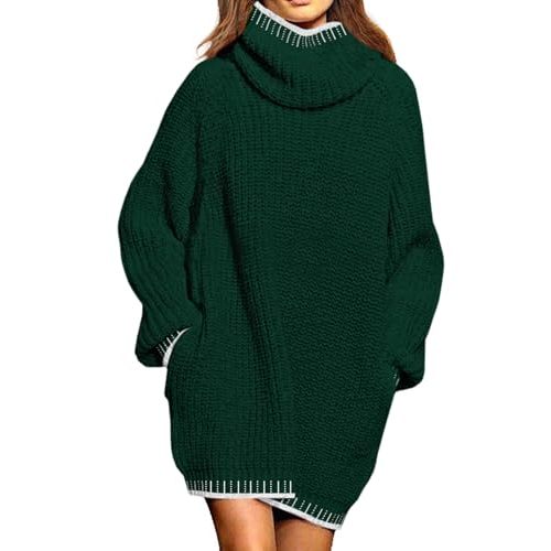 Pink Queen Women's Oversized Turtleneck Sweater Dress 2025 Casual Loose Long Sleeve Fall Winter Knit Mini Dress with Pockets