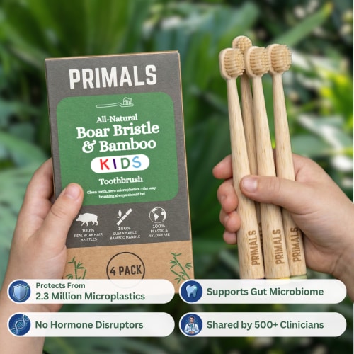 PRIMALS Kids Boar Bristle & Bamboo Toothbrush (4 Pack) – Primals
