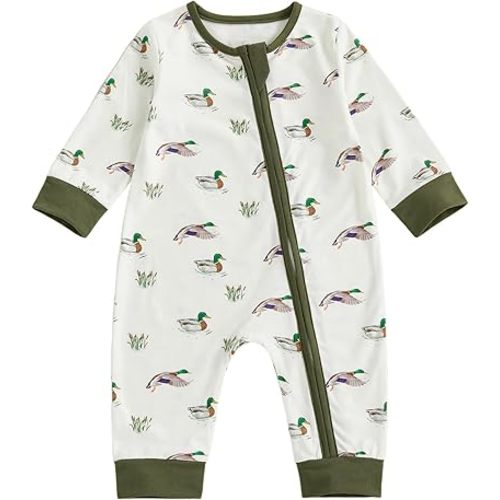 Seyurigaoka Western Baby Boy Girl Clothes Mallard Duck Romper Zipper Jumpsuit Newborn Fall Winter Outfit Hunting Clothes
