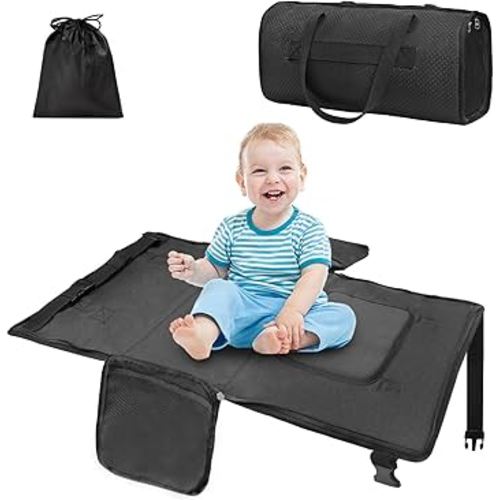 Zyphoria Toddler Airplane Travel Bed, Airplane Seat Extender for Kids, Plane Must Have for Toddlers, Baby Travel Essentials for Flying, Portable Travel Bag Foot Rest for Flights(Black）