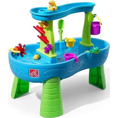 Step2 Rain Showers Splash Pond Water Table, Kids Water and Sand Activity Sensory Playset, Summer Outdoor Toys, 13 Piece Water Toy Accessories, For Toddlers 1.5+ Years Old, Blue & Green