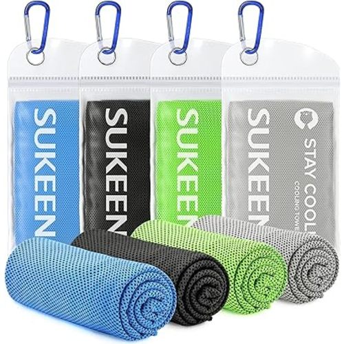 Sukeen 4Pack Cooling Towel (40"x12") for Neck and Face, Soft & Breathable Chilly Sports Towel, Quick-Drying Sweat Absorbing Cooling Neck Wraps Cooling for Yoga, Sport, Running, Workout