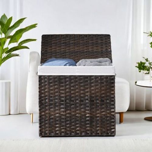 130L Double Laundry Hamper with Lid Clothes Hamper with 2 Removable Liner Bags and 6 Mesh Bags Laundry Storage for Laundry Room Brown