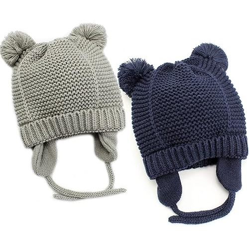 Baby Beanie Earflaps Hat - Infant Toddler Girls Boys Soft Warm Knit Hat Kids Winter Hat with Fleece Lining