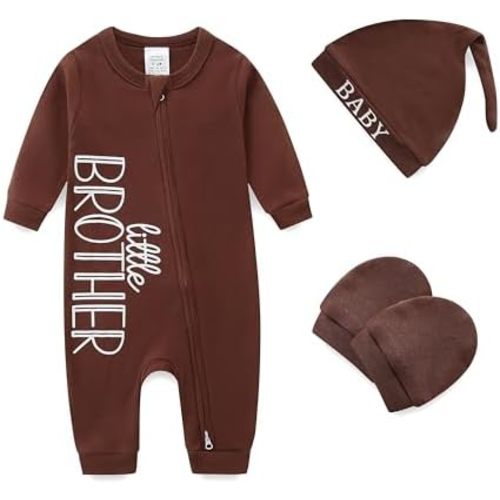 Babymine Newborn Boy Clothes Little Brother Newborn Outfit Cotton Baby Coming Home Outfits Footless Onesie Pajamas