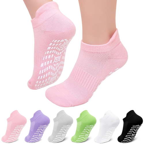 UNEEI Non-Slip Grip Socks for Women Men, 6 Pair Cotton Non Slip Socks for Yoga, Pilates, Ballet, Hospital, Anti-Skid, Breathable